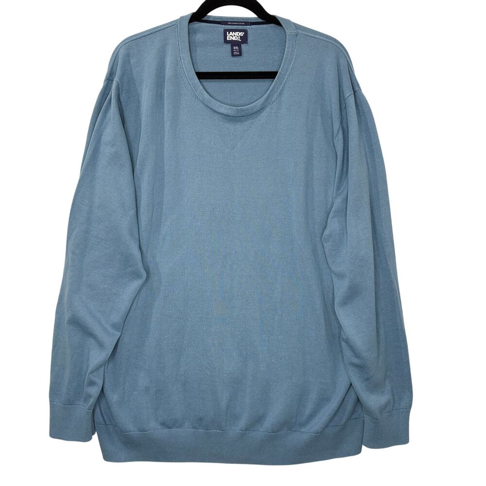 Lands End Mens Size XXL Sweater 100% Supima Cotton Crew Neck Long Sleeve Blue